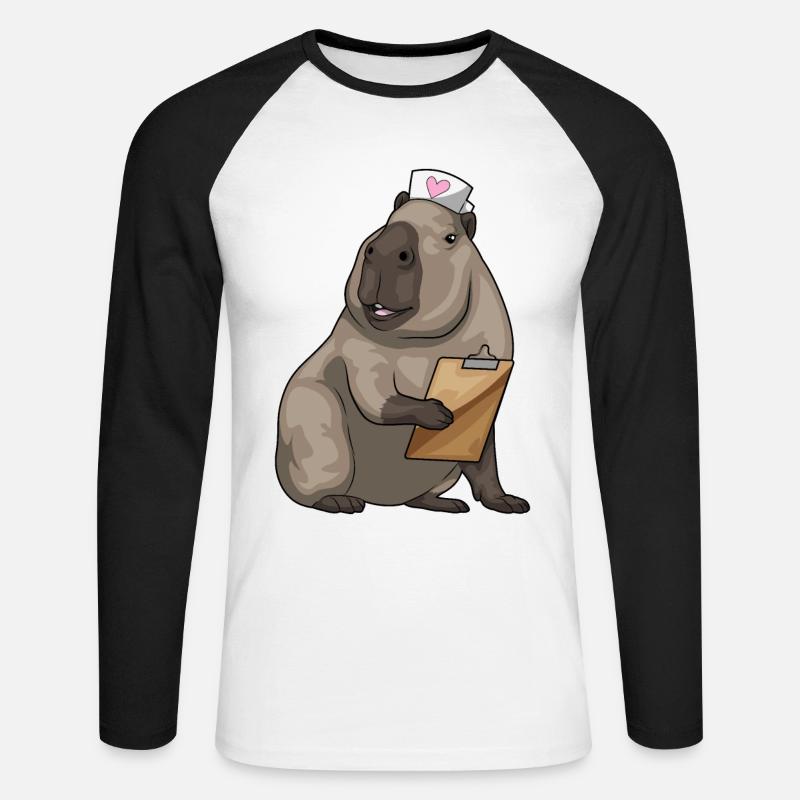 Capybara infirmière bloc-notes - T-shirt baseball manches longues Homme - blanc/noir