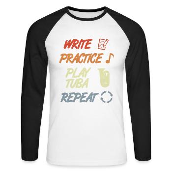 Tuba Motivation - T-shirt baseball manches longues Homme - blanc/noir - Devant - Nik (191cm)