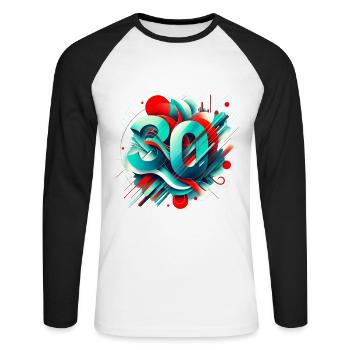 Picto 30 Year Old Retro Vintage Red Blue Teal - Unisex Long Sleeve Baseball T-Shirt - white/black - Front - Nik (191cm)