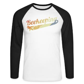 Apiculture vintage - T-shirt baseball manches longues Homme - blanc/noir - Devant - Nik (191cm)