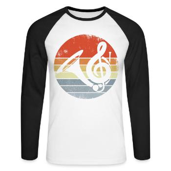French Horn Sketch Vintage Look - Unisex Long Sleeve Baseball T-Shirt - white/black - Front - Nik (191cm)
