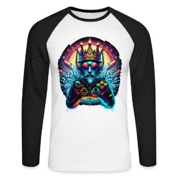 Trône du jeu – Roi du jeu - T-shirt baseball manches longues Homme - blanc/noir - Devant - Nik (191cm)