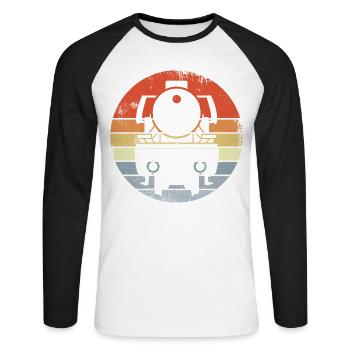 Vintage Lokomotive - Unisex Baseballshirt langarm - Weiß/Schwarz - Vorne - Nik (191cm)