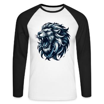 Löwe brüllt blau Geschenk - Unisex Baseballshirt langarm - Weiß/Schwarz - Vorne - Nik (191cm)