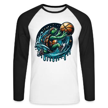 Basketball Schildkröte Dunking Geschenk - Unisex Baseballshirt langarm - Weiß/Schwarz - Vorne - Nik (191cm)