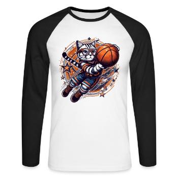 Basketball Cat Dunking Goggles Gift - Unisex Long Sleeve Baseball T-Shirt - white/black - Front - Nik (191cm)