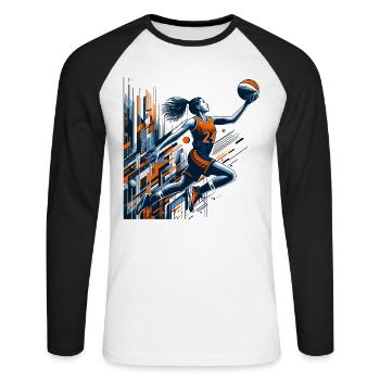 Frau Basketball Dunking Design - Unisex Baseballshirt langarm - Weiß/Schwarz - Vorne - Nik (191cm)