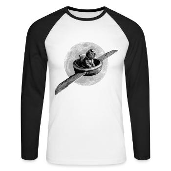 True Moon Love - Chat volant - T-shirt baseball manches longues Homme - blanc/noir - Devant - Nik (191cm)