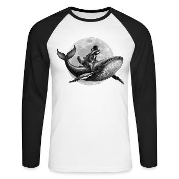 True Moon Love - Un raton laveur vole sur une baleine - T-shirt baseball manches longues Homme - blanc/noir - Devant - Nik (191cm)