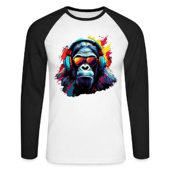 DJ Monkey Headphones Sunglasses Music Party Monkey - Unisex Long Sleeve Baseball T-Shirt - white/black - Front - Nik (191cm)