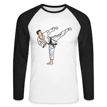 Karate Zeichnung - Unisex Baseballshirt langarm - Weiß/Schwarz - Vorne - Nik (191cm)