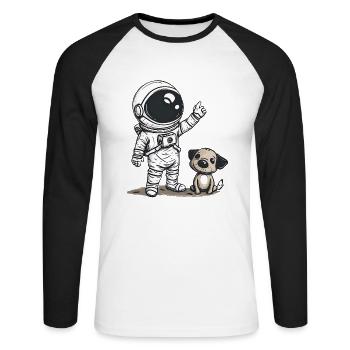 Mignon astronaute et chien dessin animé Design | Espace - T-shirt baseball manches longues Homme - blanc/noir - Devant - Nik (191cm)