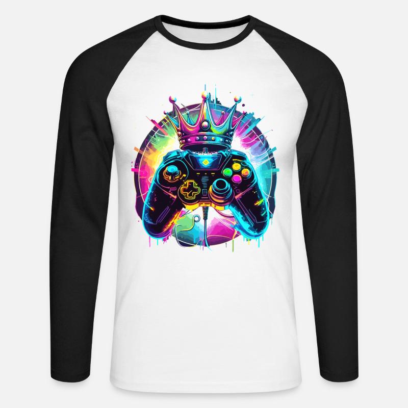 Gaming Controller mit Krone - Unisex Baseballshirt langarm - Weiß/Schwarz