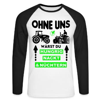 Bauer Hungrig Nackt Nüchtern Protest - Unisex Baseballshirt langarm - Weiß/Schwarz - Vorne - Nik (191cm)