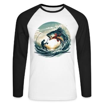 Pêche pêcheur dynamique cadeau - T-shirt baseball manches longues Homme - blanc/noir - Devant - Nik (191cm)