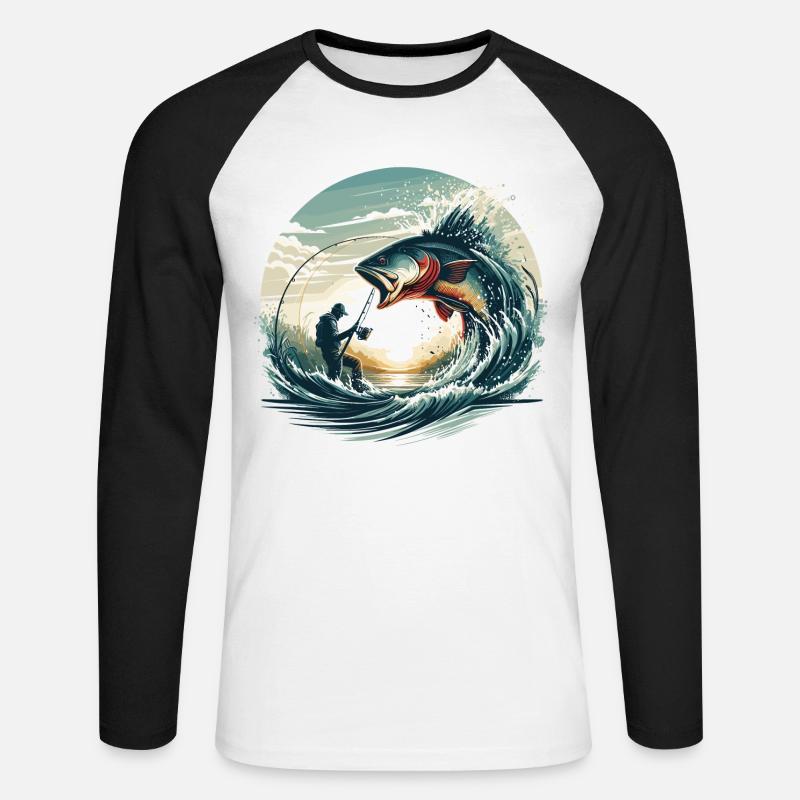 Angeln Angler Dynamik Geschenk - Unisex Baseballshirt langarm - Weiß/Schwarz