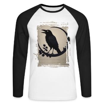 Corbeau assis sur une branche - T-shirt baseball manches longues Homme - blanc/noir - Devant - Nik (191cm)