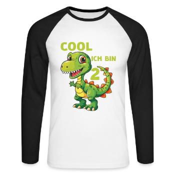 Dinosaurier 2 Geburtstag Dino 2 Jahre Spruch - Unisex Baseballshirt langarm - Weiß/Schwarz - Vorne - Nik (191cm)
