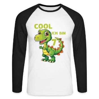 Dinosaurier 7 Geburtstag Dino 7 Jahre Spruch - Unisex Baseballshirt langarm - Weiß/Schwarz - Vorne - Nik (191cm)