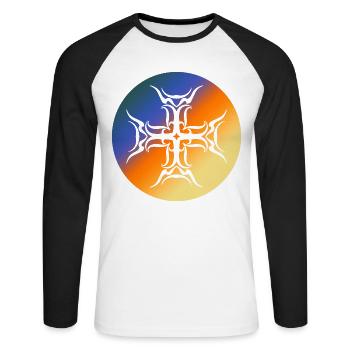 Roundel Tribal Cross Colorful Gradient T-Shirt - Unisex Long Sleeve Baseball T-Shirt - white/black - Front - Nik (191cm)