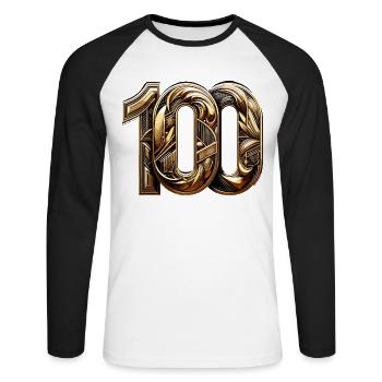 100 ans or moderne 100e cadeau d’anniversaire - T-shirt baseball manches longues Homme - blanc/noir - Devant - Nik (191cm)