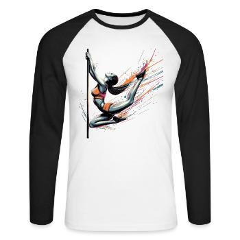Pole dance dynamique couleurs cadeau - T-shirt baseball manches longues Homme - blanc/noir - Devant - Nik (191cm)