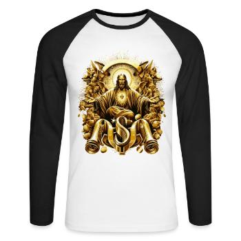 Heavenly Splendor Golden Jesus Angel - Unisex Long Sleeve Baseball T-Shirt - white/black - Front - Nik (191cm)