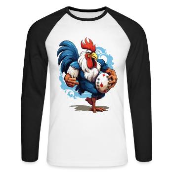 Rugby France Rooster Rugby Ball Player Sports Fan - Unisex Long Sleeve Baseball T-Shirt - white/black - Front - Nik (191cm)