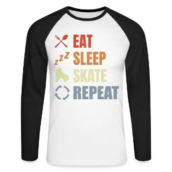 Eat Sleep Skate Repeat - Unisex Baseballshirt langarm - Weiß/Schwarz - Vorne - Nik (191cm)