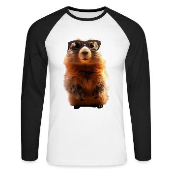 Murmeltier mit Sonnenbrille Nagetier Erdhörnchen - Unisex Baseballshirt langarm - Weiß/Schwarz - Vorne - Nik (191cm)