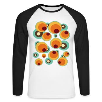 Vintage Mid Century Punktkreis Muster - Unisex Baseballshirt langarm - Weiß/Schwarz - Vorne - Nik (191cm)