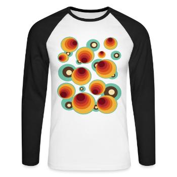 50er 60er Retro Muster Kreis Stilmuster - Unisex Baseballshirt langarm - Weiß/Schwarz - Vorne - Nik (191cm)