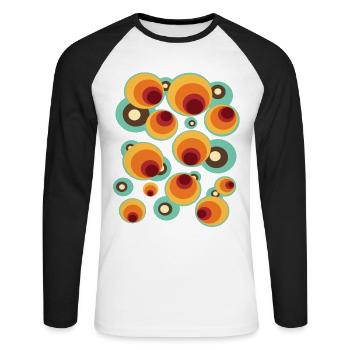 Vintage Mid Century Kreis Muster - Unisex Baseballshirt langarm - Weiß/Schwarz - Vorne - Nik (191cm)