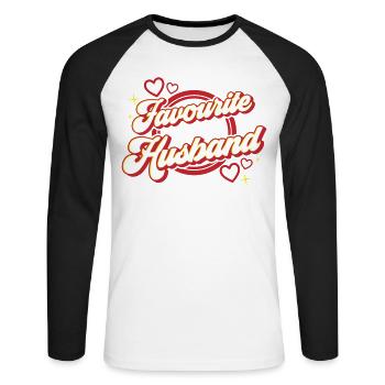 Favourite Husband | Farben änderbar - Unisex Baseballshirt langarm - Weiß/Schwarz - Vorne - Nik (191cm)