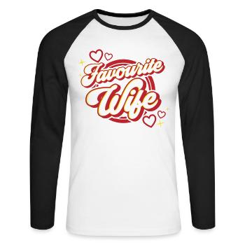 Favourite Wife | Farben änderbar - Unisex Baseballshirt langarm - Weiß/Schwarz - Vorne - Nik (191cm)