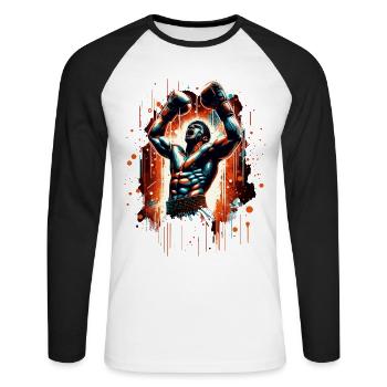 Boxer Victory Pose Victory Pose Boxing Gift - Unisex Long Sleeve Baseball T-Shirt - white/black - Front - Nik (191cm)