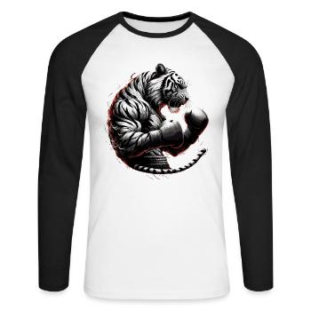 Tiger Boxer Fighter Boxing Gift - Unisex Long Sleeve Baseball T-Shirt - white/black - Front - Nik (191cm)