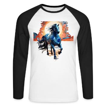 Stylish Blue Horse Illustration - Unisex Long Sleeve Baseball T-Shirt - white/black - Front - Nik (191cm)