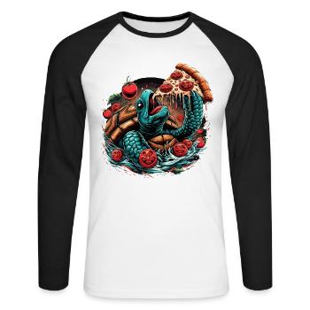 Turtle Pizza Tomato Design - T-shirt baseball manches longues Homme - blanc/noir - Devant - Nik (191cm)