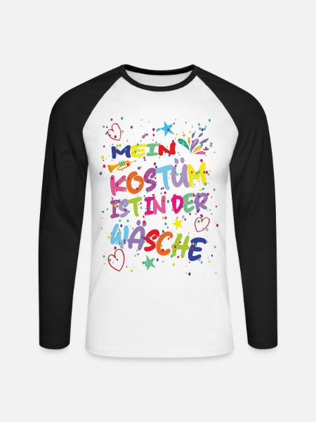Mein Kostüm ist in der Wäsche Karneval Fasching - Unisex Baseballshirt langarm - Weiß/Schwarz