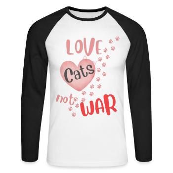 Aime les chats, pas la guerre, - T-shirt baseball manches longues Homme - blanc/noir - Devant - Nik (191cm)