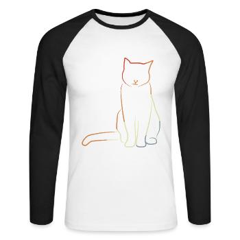 Katze im Vintage Look - Unisex Baseballshirt langarm - Weiß/Schwarz - Vorne - Nik (191cm)