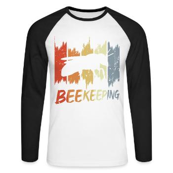 Vintage Imkerei - Unisex Baseballshirt langarm - Weiß/Schwarz - Vorne - Nik (191cm)