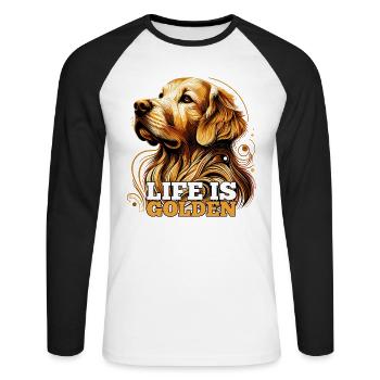 La vie est un cadeau pour chien Golden Retriever - T-shirt baseball manches longues Homme - blanc/noir - Devant - Nik (191cm)