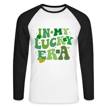 Dans mon ère chanceuse, le trèfle de la Saint-Patrick - T-shirt baseball manches longues Homme - blanc/noir - Devant - Nik (191cm)
