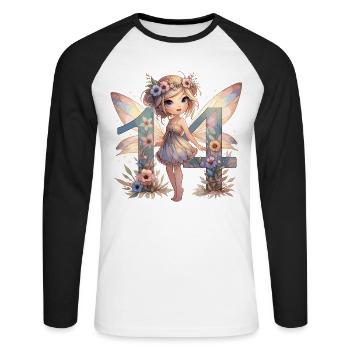 14 ans fée elfe mignon cadeau d’anniversaire - T-shirt baseball manches longues Homme - blanc/noir - Devant - Nik (191cm)