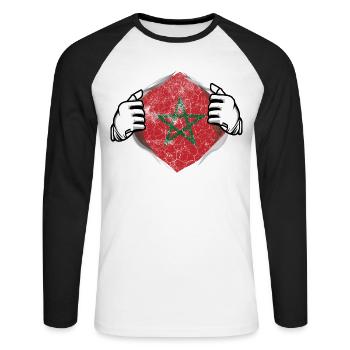 Marokko - Unisex Baseballshirt langarm - Weiß/Schwarz - Vorne - Nik (191cm)