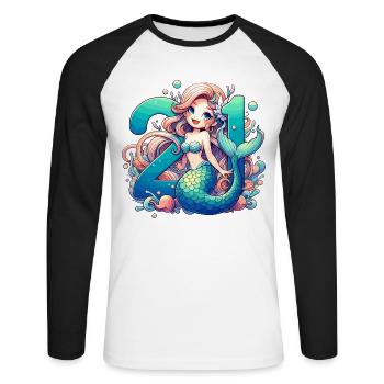 21 Years Mermaid Sweet Birthday Gift - Unisex Long Sleeve Baseball T-Shirt - white/black - Front - Nik (191cm)