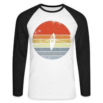 Dessin de bateau à rames Vintage - T-shirt baseball manches longues Homme - blanc/noir - Devant - Nik (191cm)