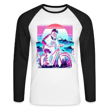 Synthwave Skelett Biker Fatbike Retro Sunset - Unisex Baseballshirt langarm - Weiß/Schwarz - Vorne - Nik (191cm)